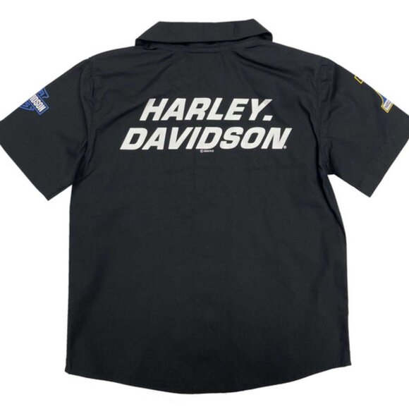 Harley-Davidson Little Boys' Woven Pit Crew Button Shirt Solid Black - Picture 2 of 2